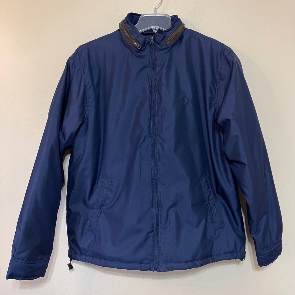 Chaps Mens Navy Blue Fleece‎ Lined Windbreaker Jacket Stowaway Hood XL